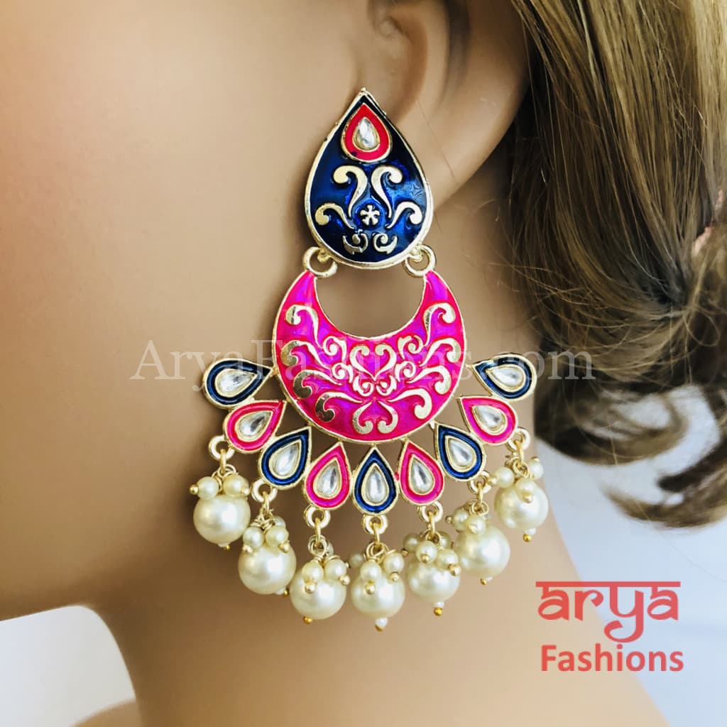 Mahi Meenakari Kundan Chandbali with Colored Beads