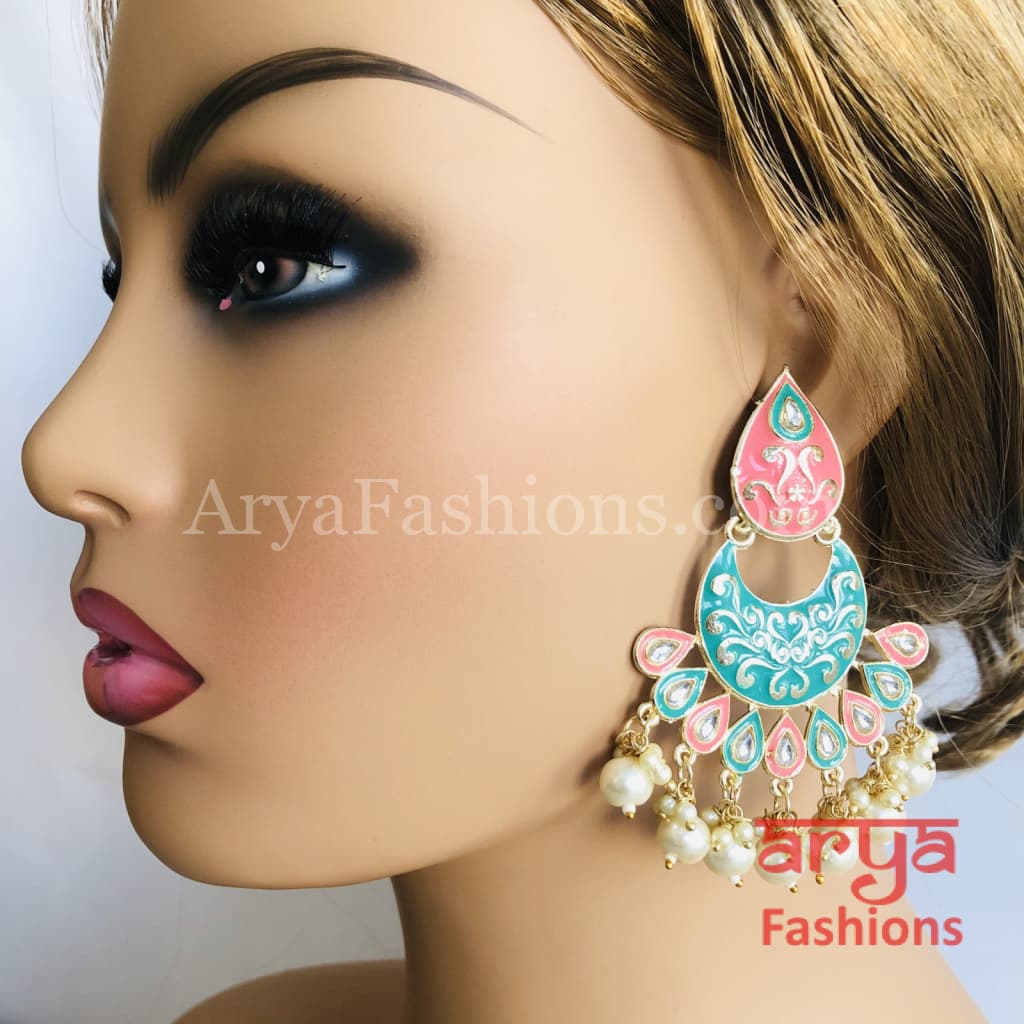 Mahi Meenakari Kundan Chandbali with Colored Beads
