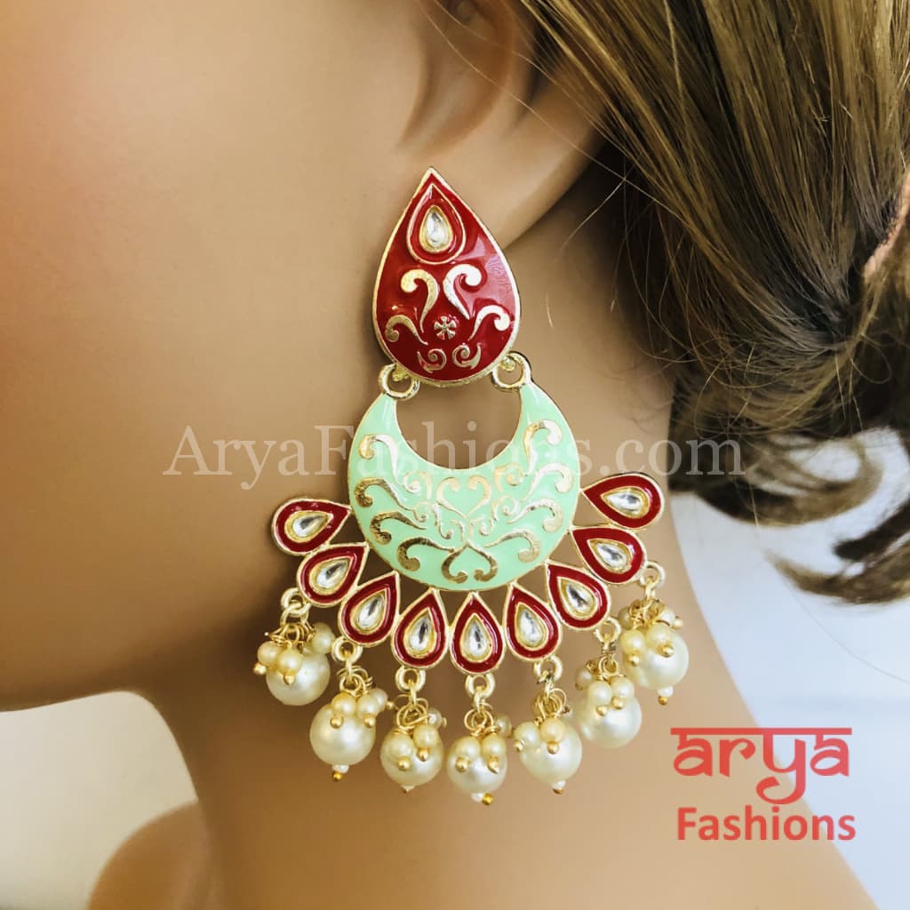 Mahi Meenakari Kundan Chandbali with Colored Beads