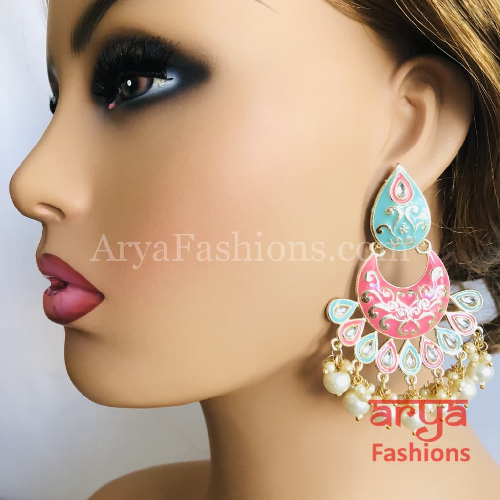 Mahi Meenakari Kundan Chandbali with Colored Beads