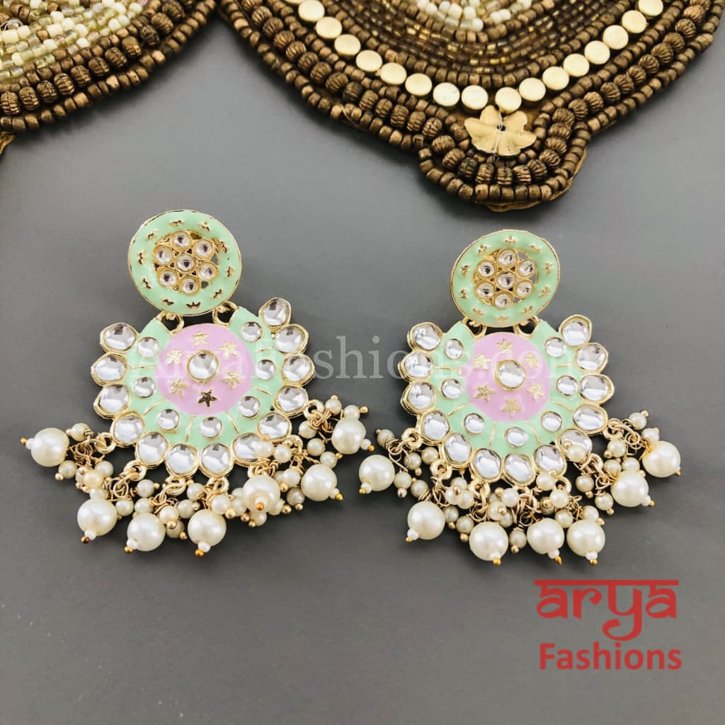 Mahi Meenakari Kundan Chandbali with Pearls