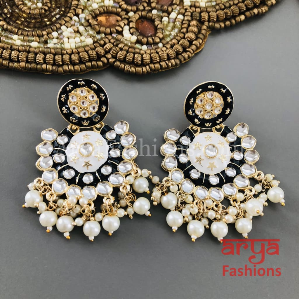 Mahi Meenakari Kundan Chandbali with Pearls