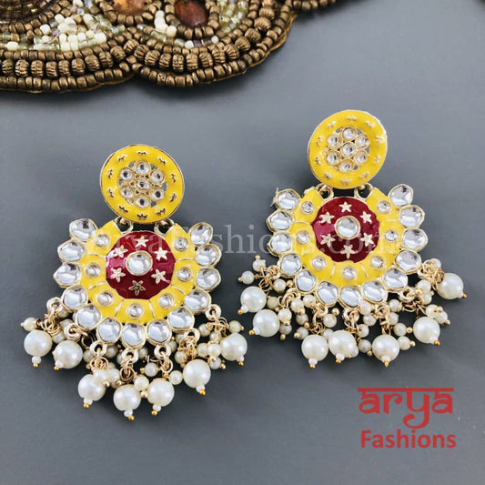 Mahi Meenakari Kundan Chandbali with Pearls