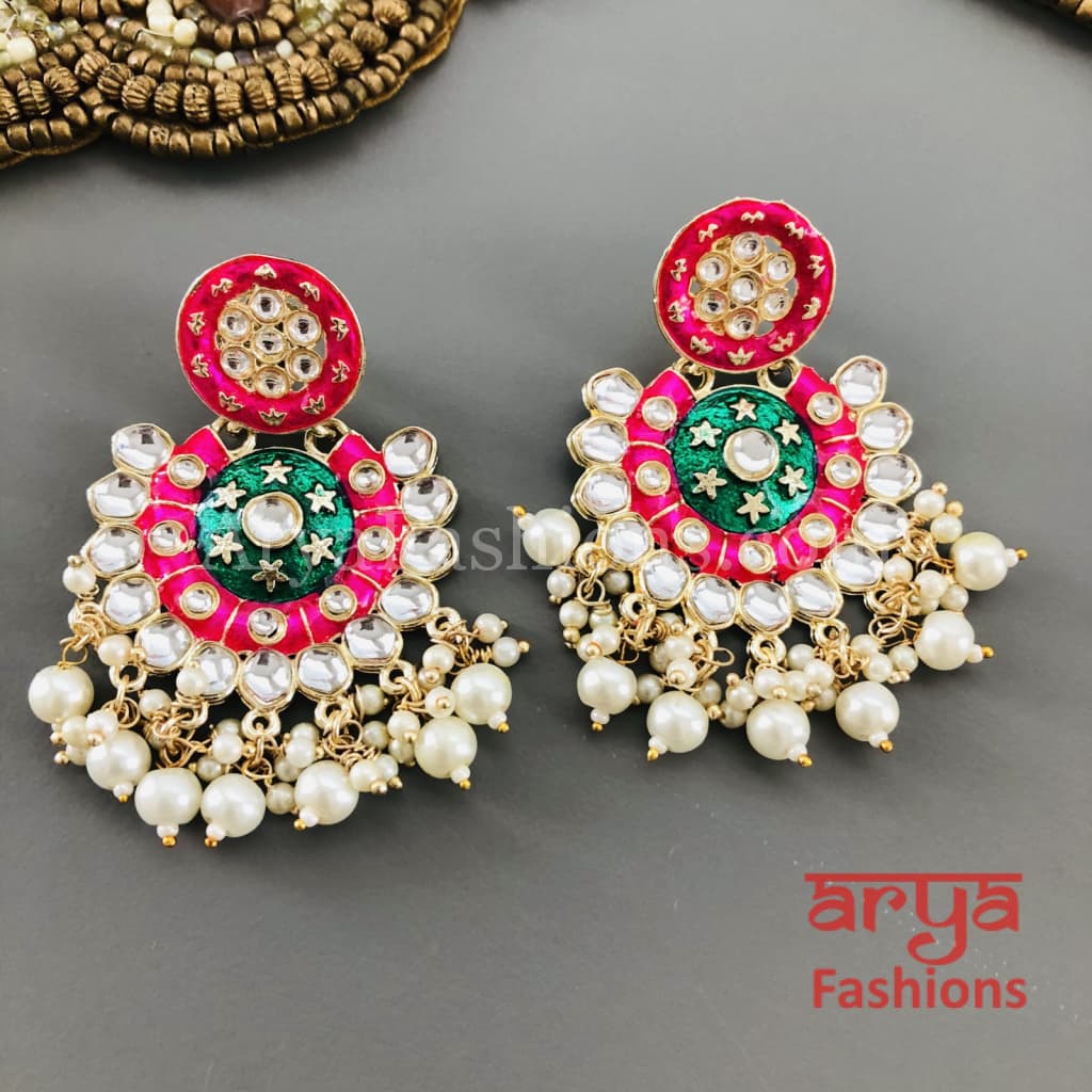 Mahi Meenakari Kundan Chandbali with Pearls