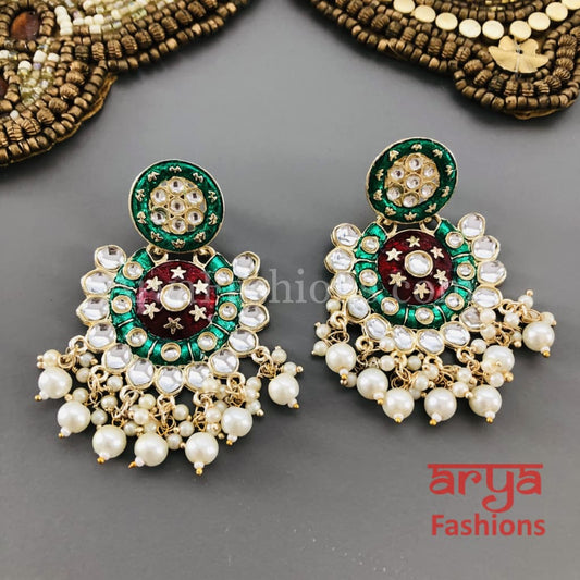 Mahi Meenakari Kundan Chandbali with Pearls