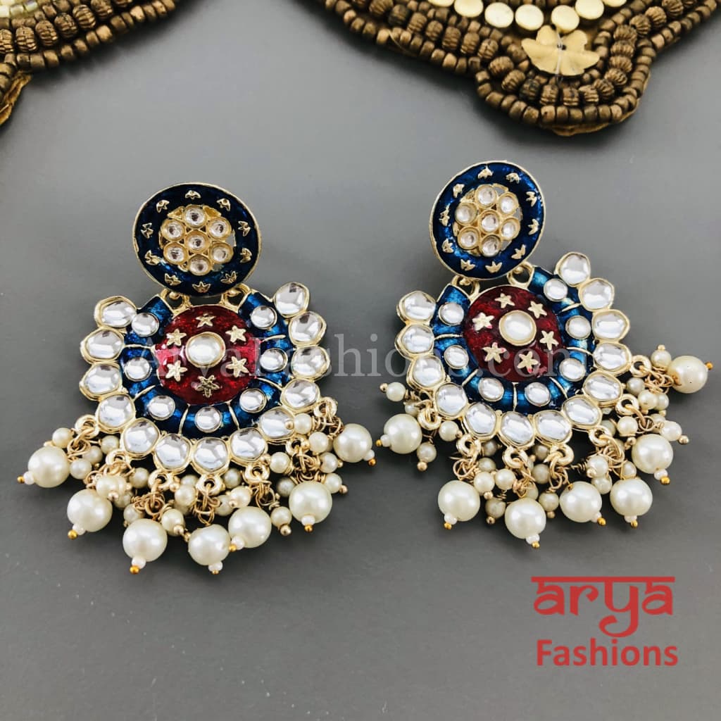 Mahi Meenakari Kundan Chandbali with Pearls