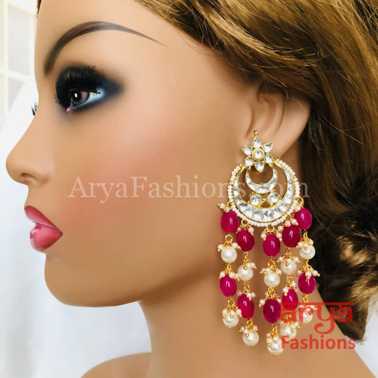 Mahi Ruby Kundan Pearl Bridal Chandbali Earring