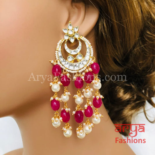 Mahi Ruby Kundan Pearl Bridal Chandbali Earring