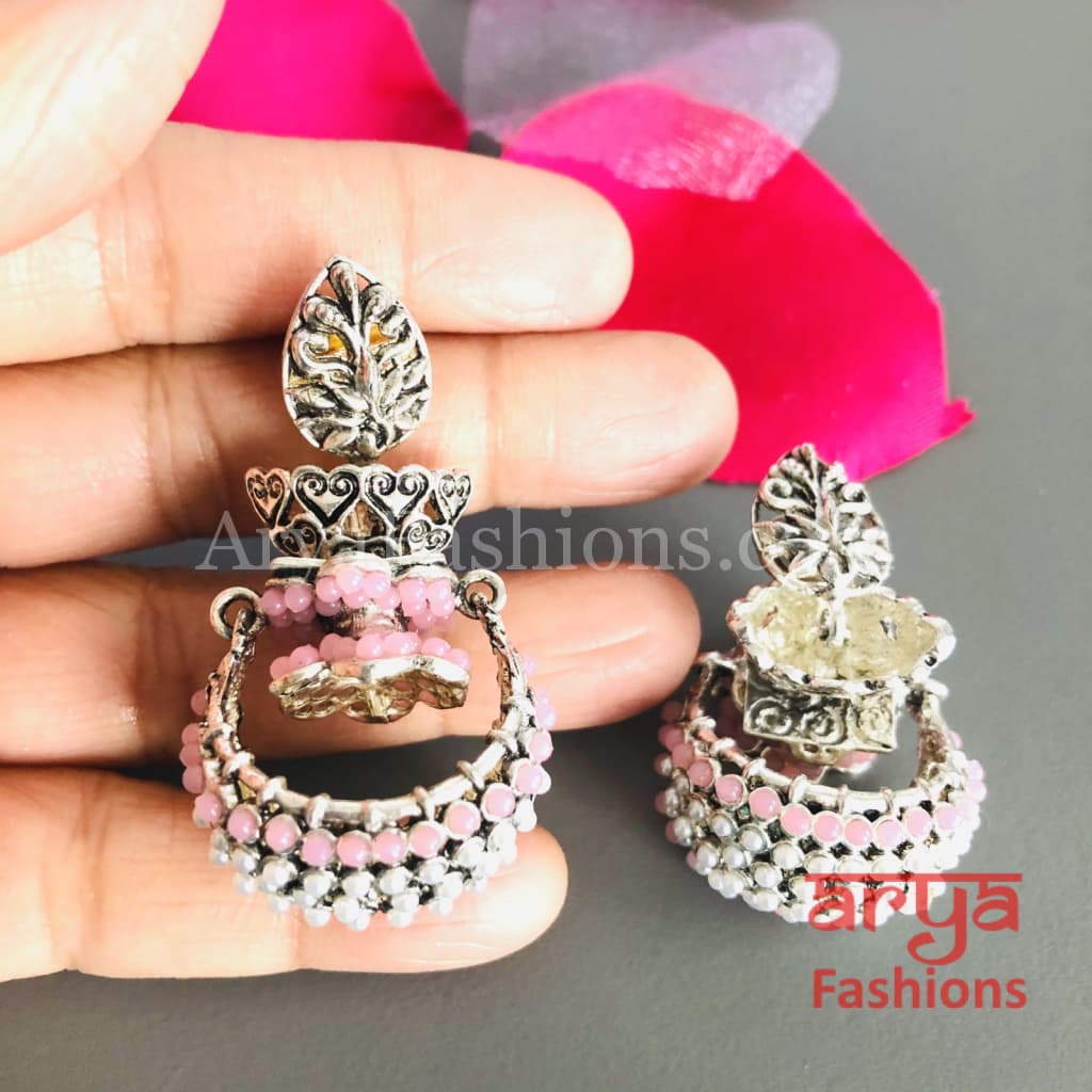 Mahi Silver Basket Style Earrings with colorful beads