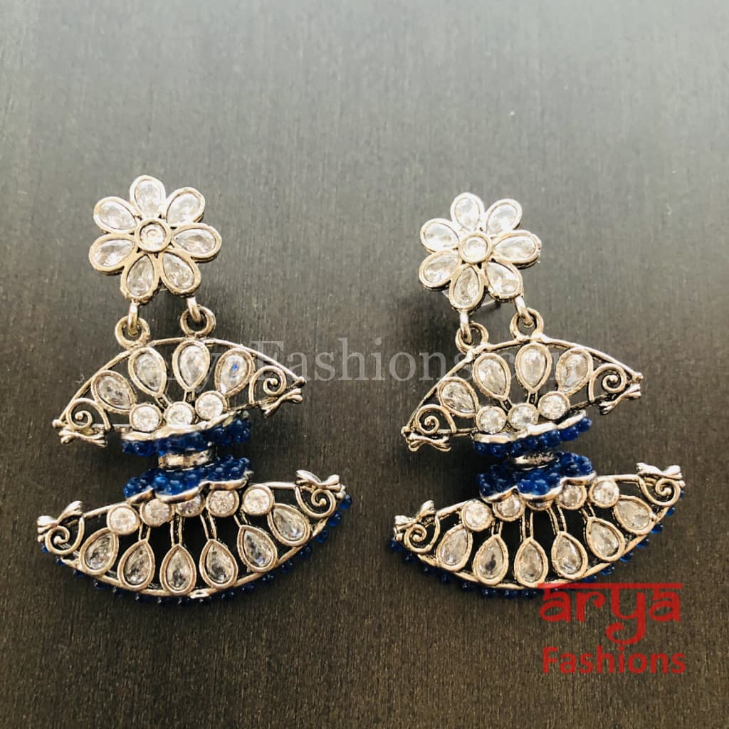 Mahi Silver Butterfly Style Earrings with colorful beads