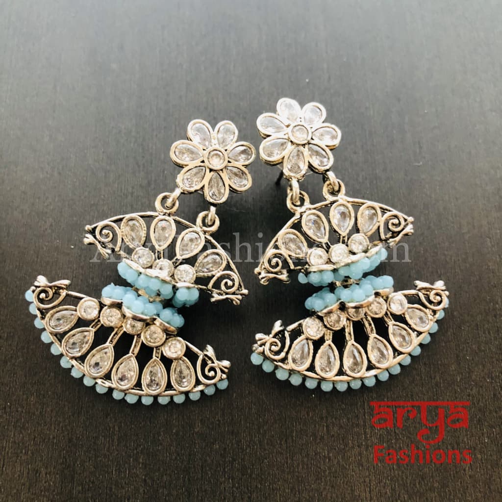 Mahi Silver Butterfly Style Earrings with colorful beads