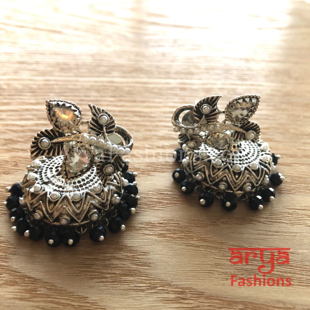Mahi Silver Jhumka Style Earrings with colorful beads