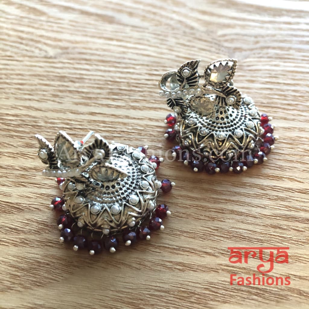 Mahi Silver Jhumka Style Earrings with colorful beads