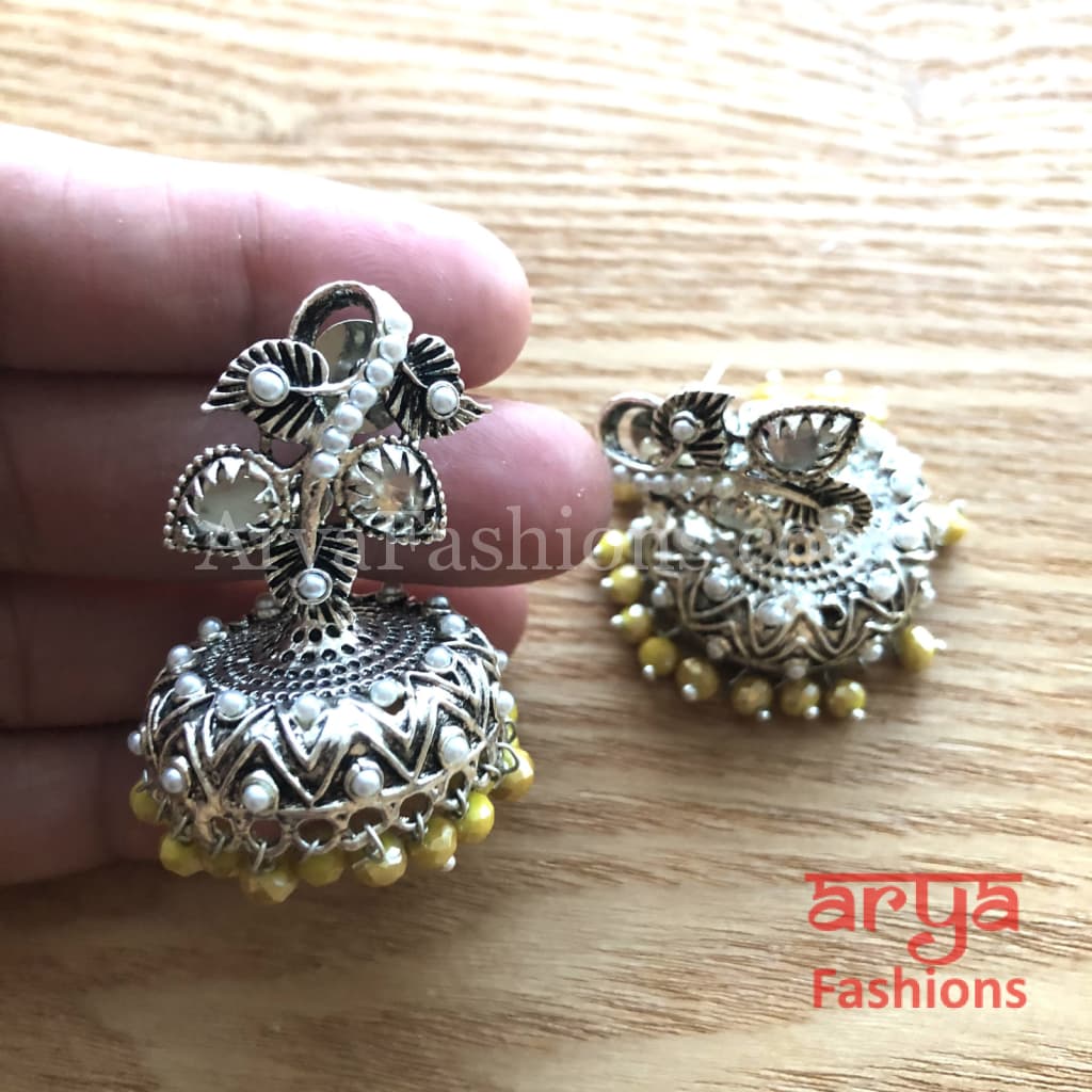 Mahi Silver Jhumka Style Earrings with colorful beads