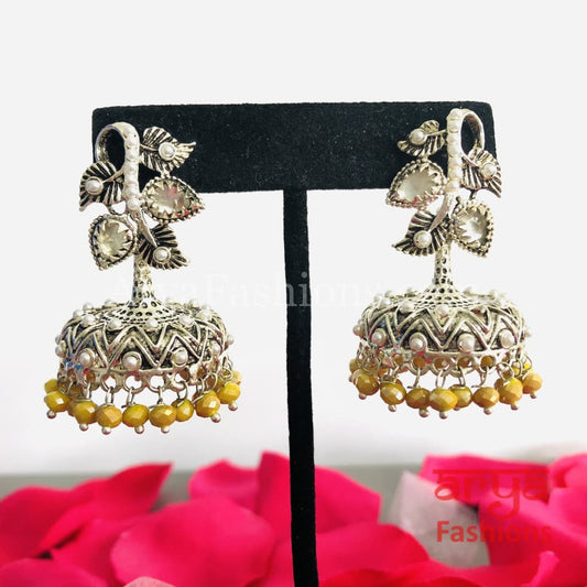 Mahi Silver Jhumka Style Earrings with colorful beads