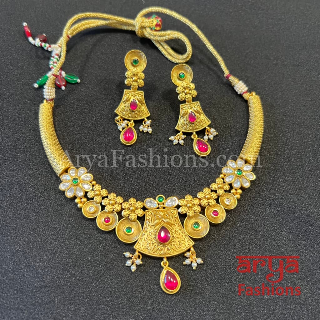 Mani Antique Gold Rajwadi Meenakari Necklace