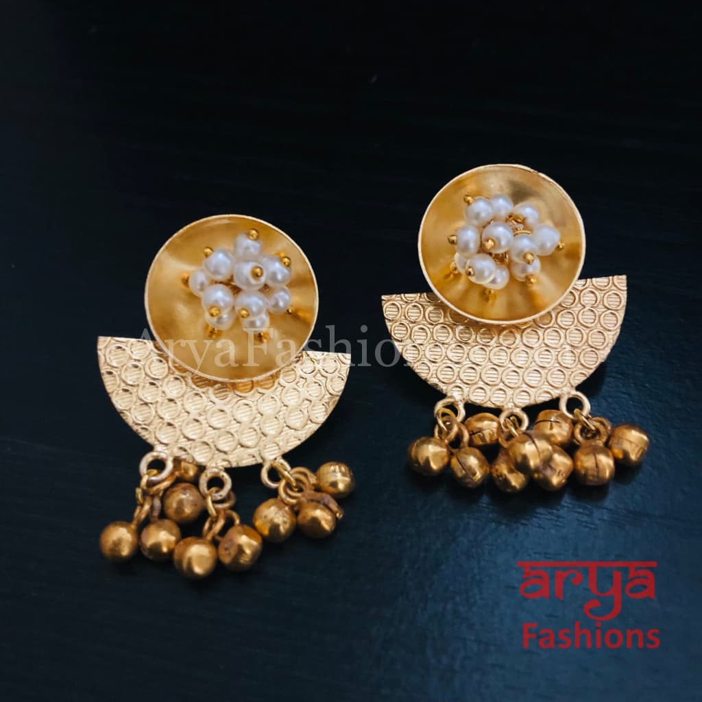 Matte Gold Designer Chandbali/ Indian Earrings