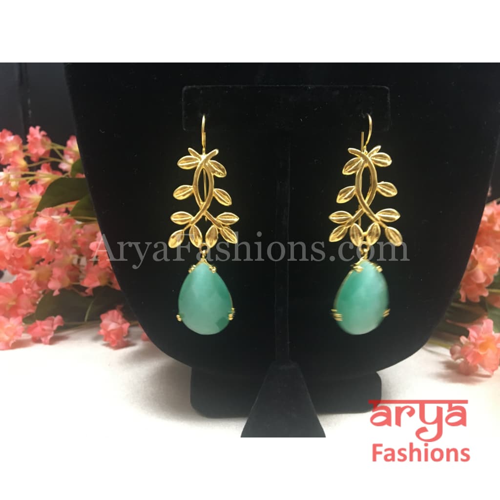 Matte Gold Earrings with Colored Stones