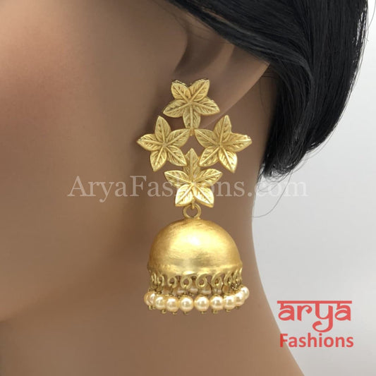 Matte Gold Flower Jhumkas