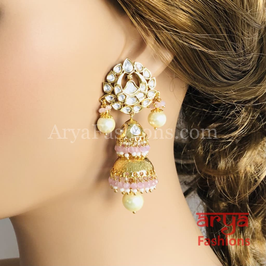 Meenakari Golden Jhumka Earrings with Colorful beads