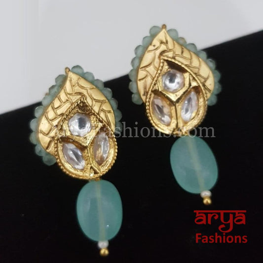 Meenakari Kundan Studs with Colored Beads Drop