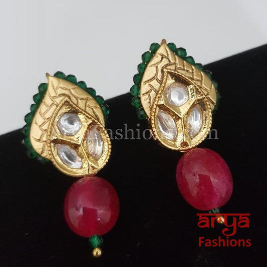 Meenakari Kundan Studs with Colored Beads Drop