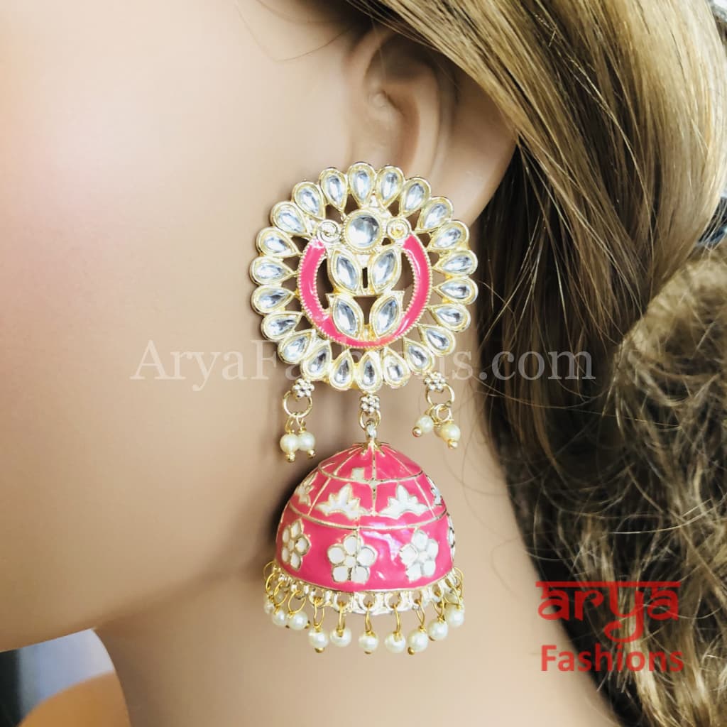 Meenakari Traditional Golden Jhumka Earrings
