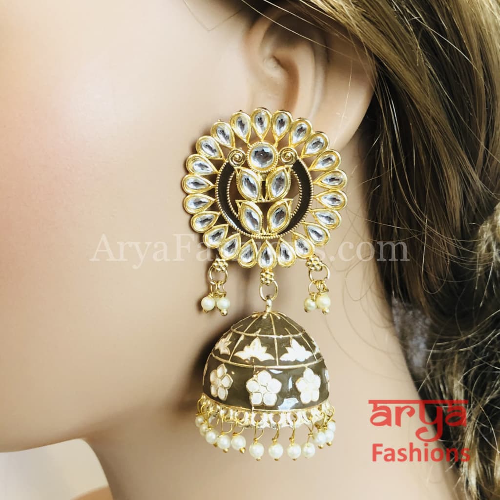 Meenakari Traditional Golden Jhumka Earrings