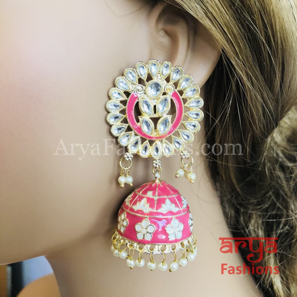 Meenakari Traditional Golden Jhumka Earrings