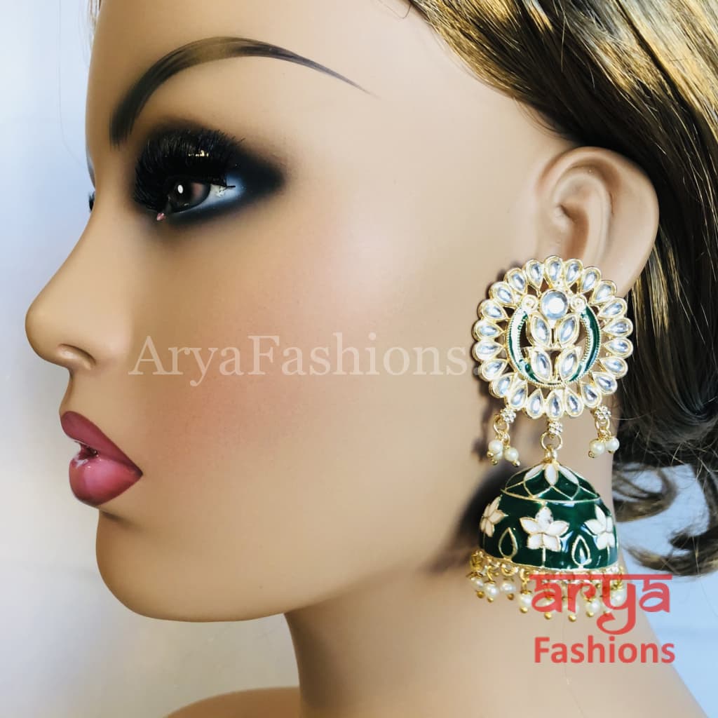 Meenakari Traditional Golden Jhumka Earrings