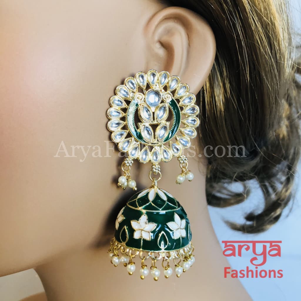 Meenakari Traditional Golden Jhumka Earrings