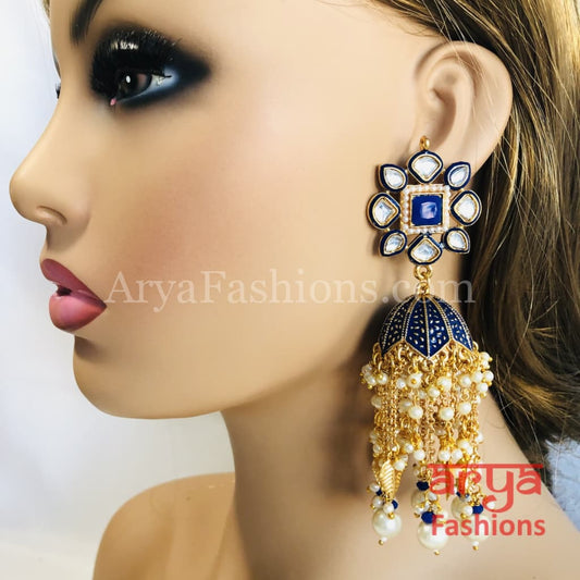 Meenakari Traditional Golden Long Jhumka Earrings