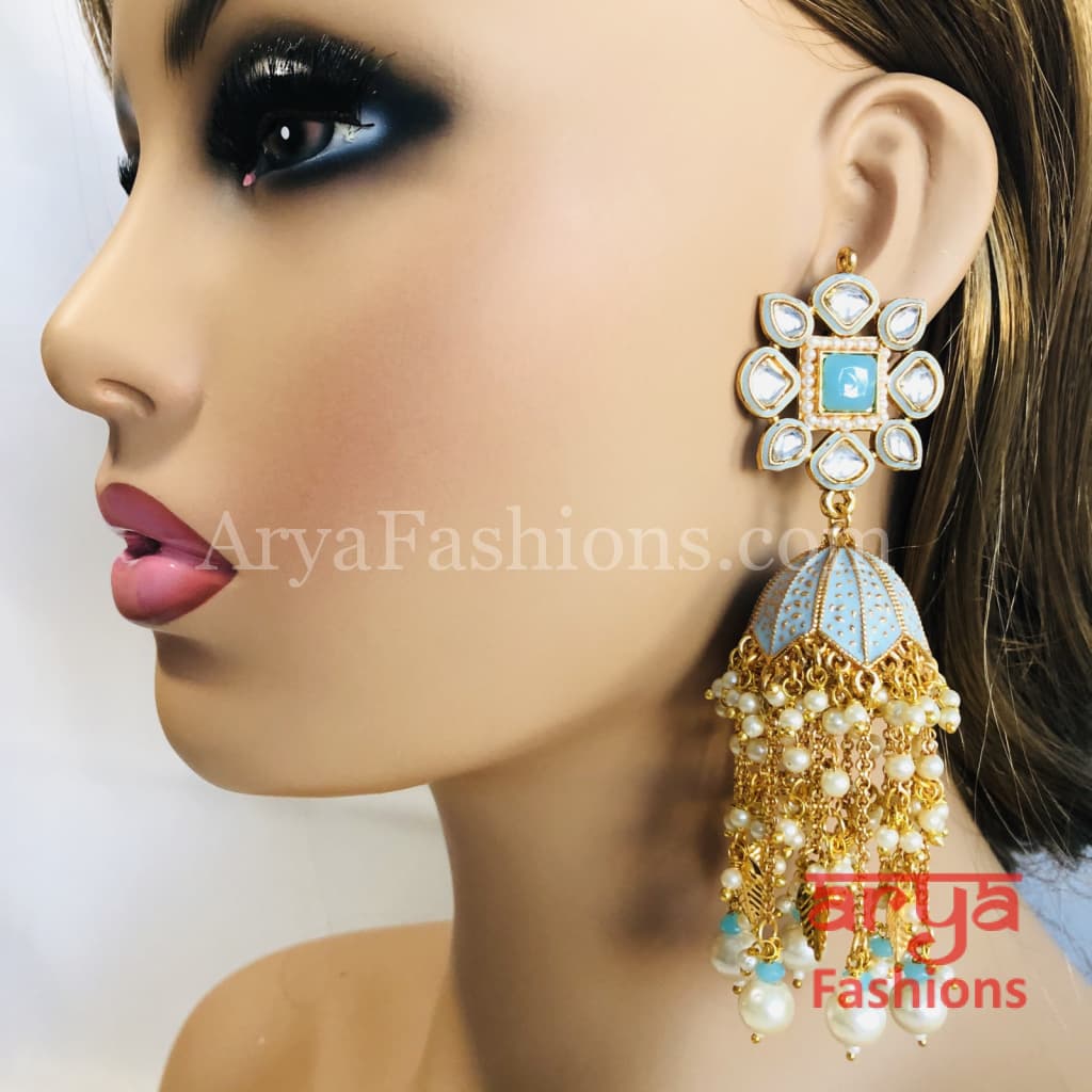 Meenakari Traditional Golden Long Jhumka Earrings