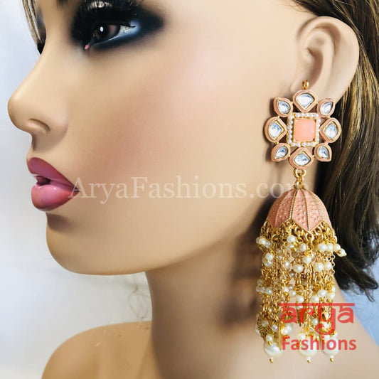 Meenakari Traditional Golden Long Jhumka Earrings