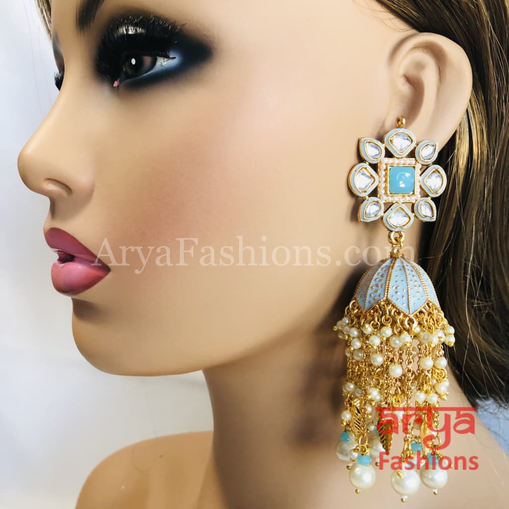 Meenakari Traditional Golden Long Jhumka Earrings