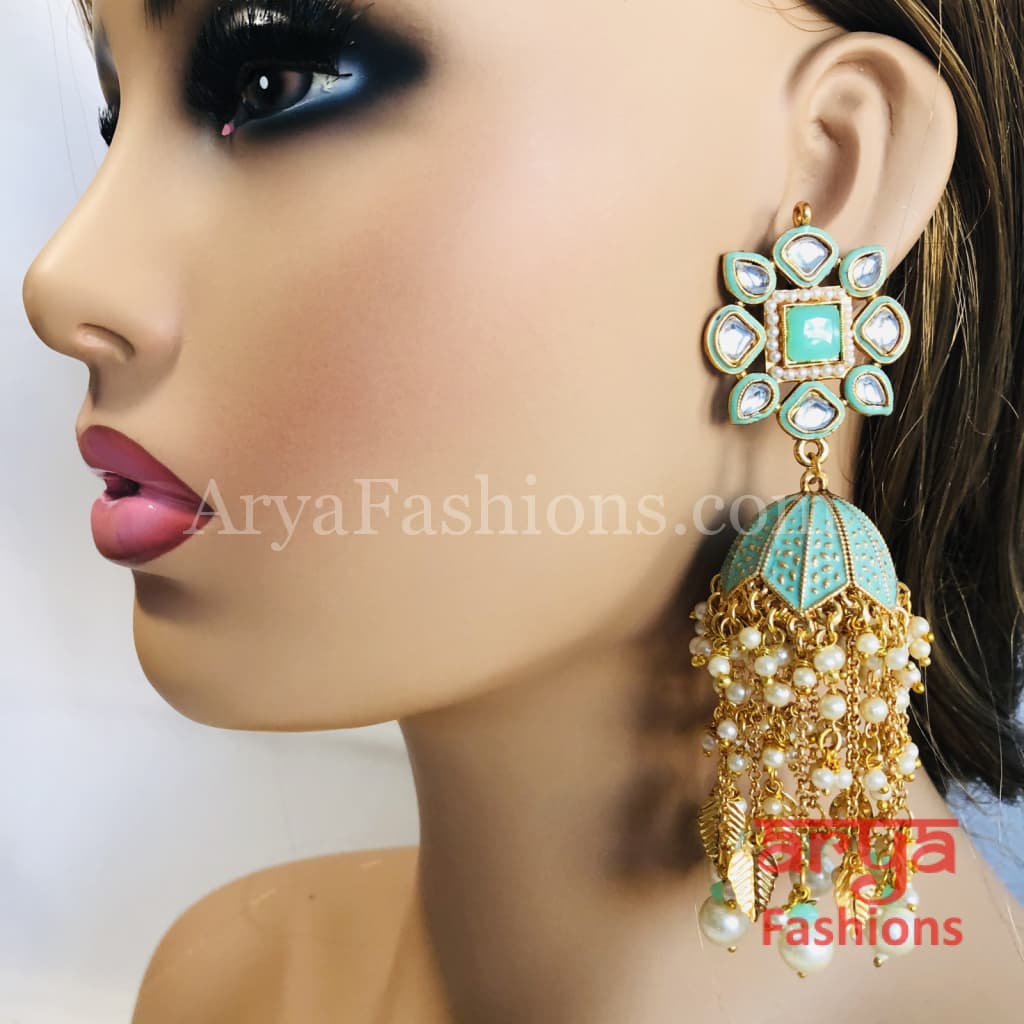 Meenakari Traditional Golden Long Jhumka Earrings
