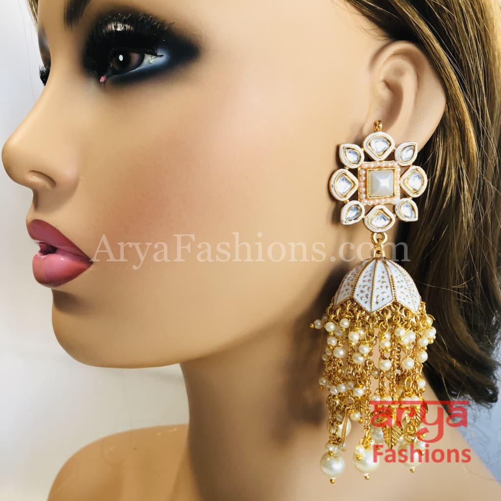 Meenakari Traditional Golden Long Jhumka Earrings