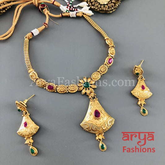 Meenakshi Gold Necklace with Meenakari