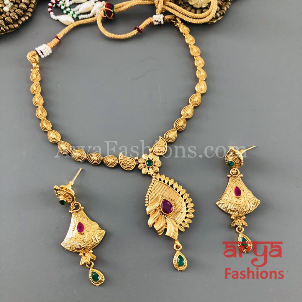 Meera Gold Necklace with Meenakari