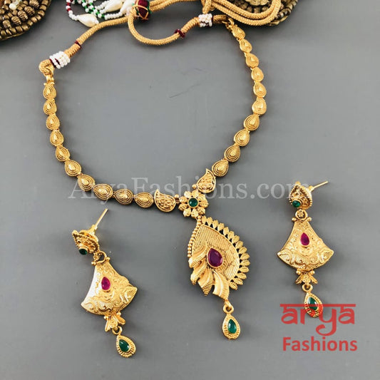 Meera Gold Necklace with Meenakari
