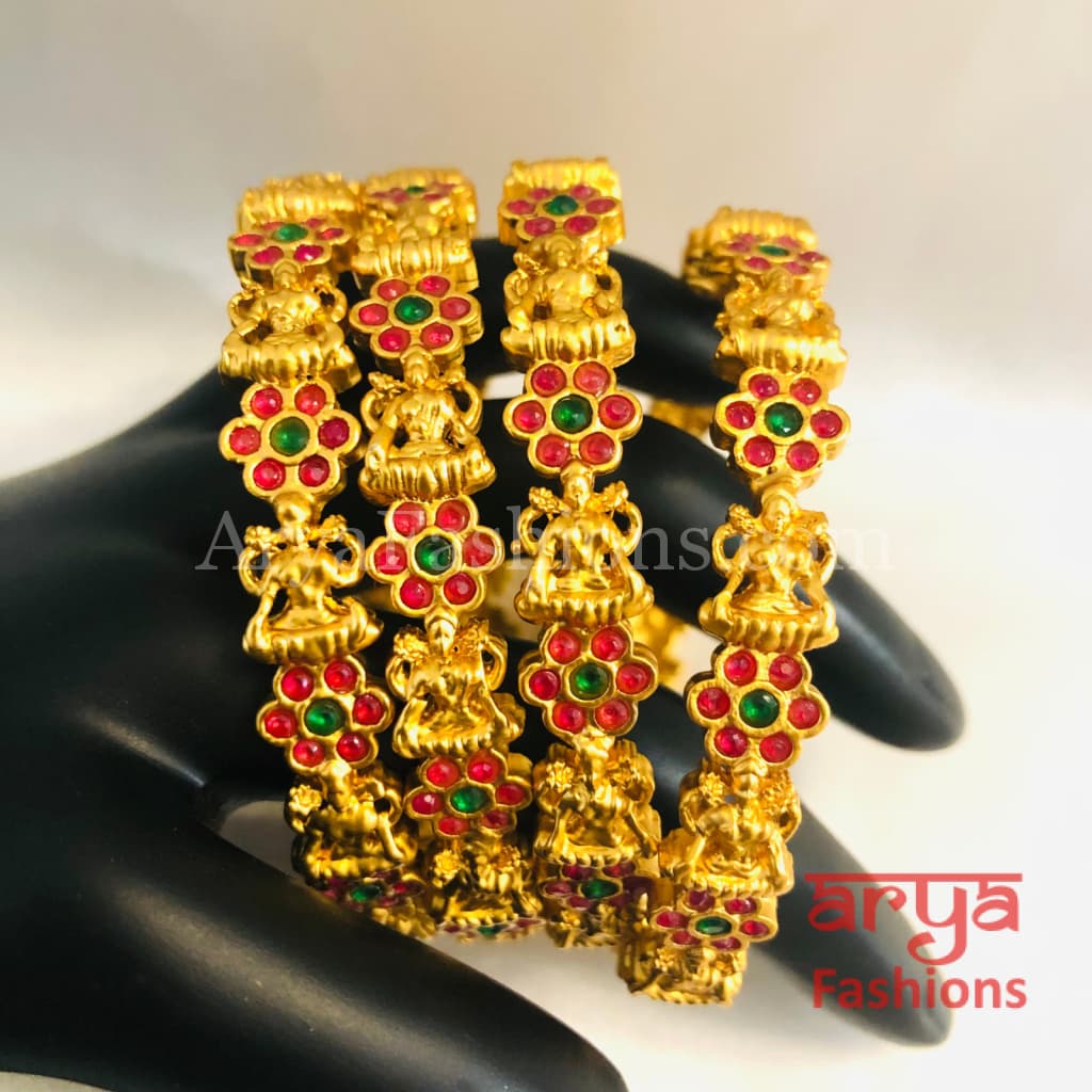 Meera Temple Jewelry Bangles / Rajwadi Jadau Kada with Pink Green stones