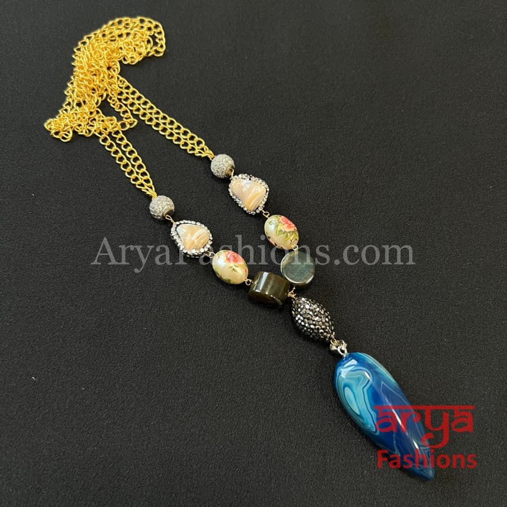Meghan Blue Beads Baroque Pearls Indian Necklace