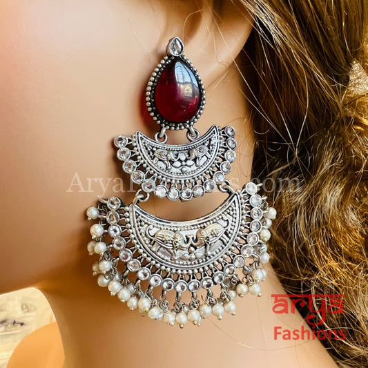 Mehza Silver Oxidized Chandbali Earrings