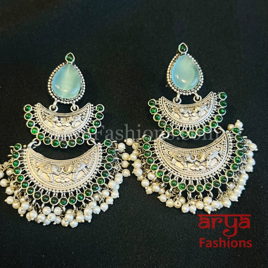 Mehza Silver Oxidized Chandbali Earrings