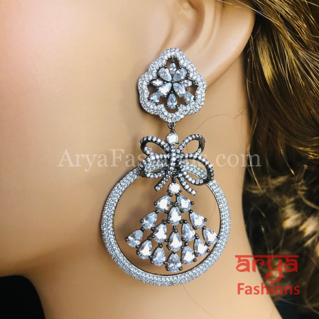 Mint Green CZ Cocktail Earrings in Victorian Finish / Silver Cubic Zirconia