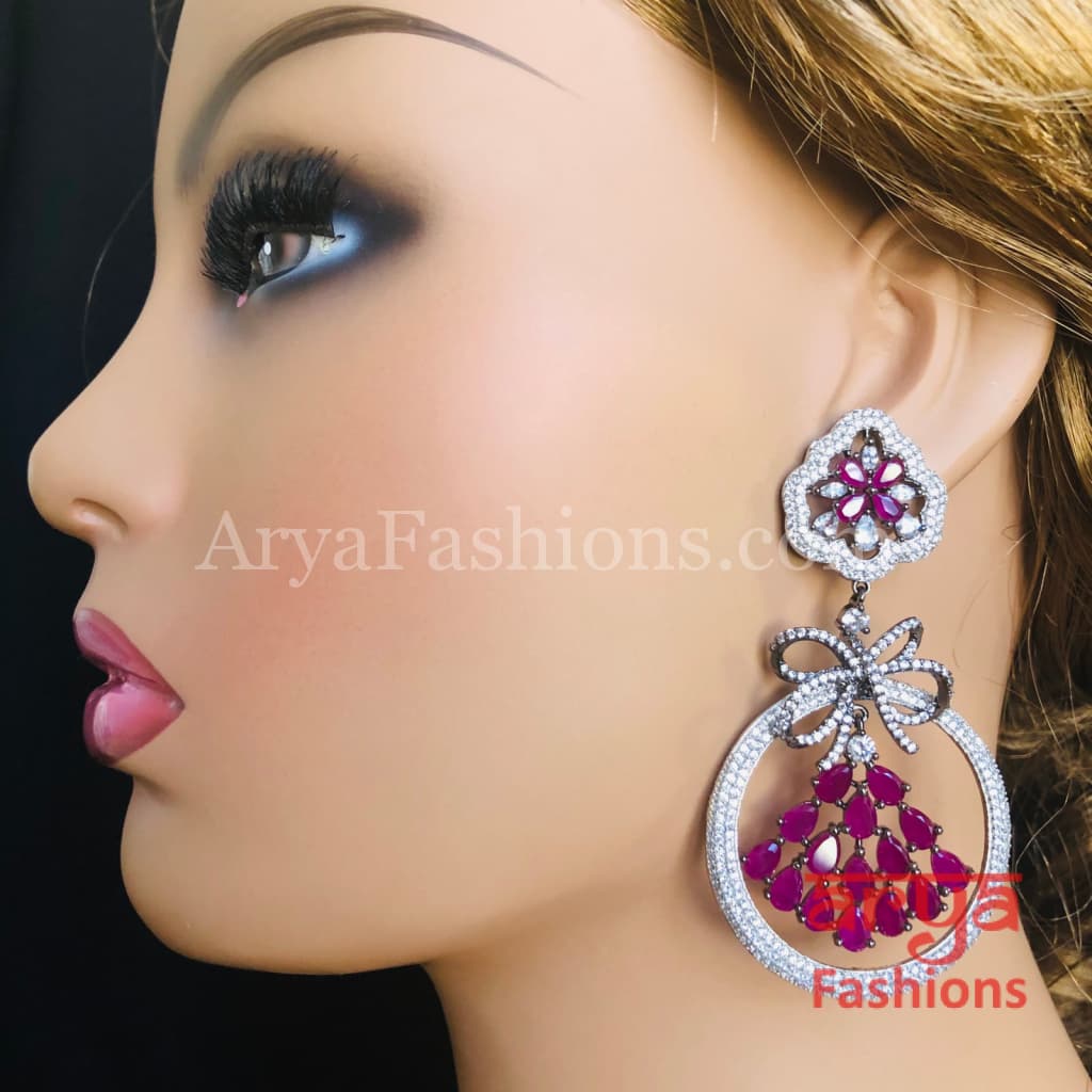 Mint Green CZ Cocktail Earrings in Victorian Finish / Silver Cubic Zirconia