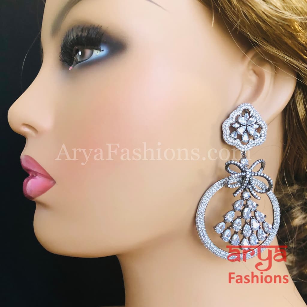 Mint Green CZ Cocktail Earrings in Victorian Finish / Silver Cubic Zirconia