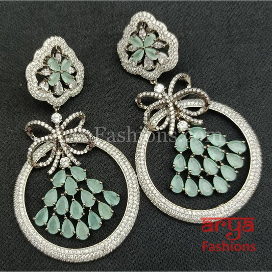 Mint Green CZ Cocktail Earrings in Victorian Finish / Silver Cubic Zirconia