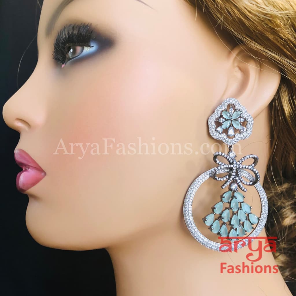 Mint Green CZ Cocktail Earrings in Victorian Finish / Silver Cubic Zirconia