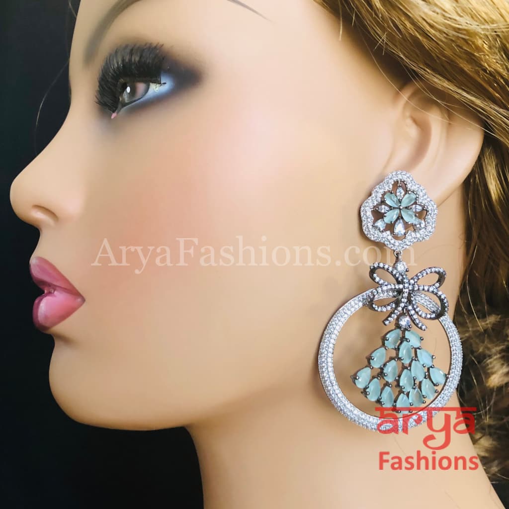 Mint Green CZ Cocktail Earrings in Victorian Finish / Silver Cubic Zirconia